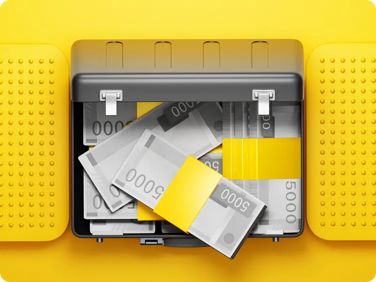 Yellow One Grand Unity featured banking visual with stacked cash bundles